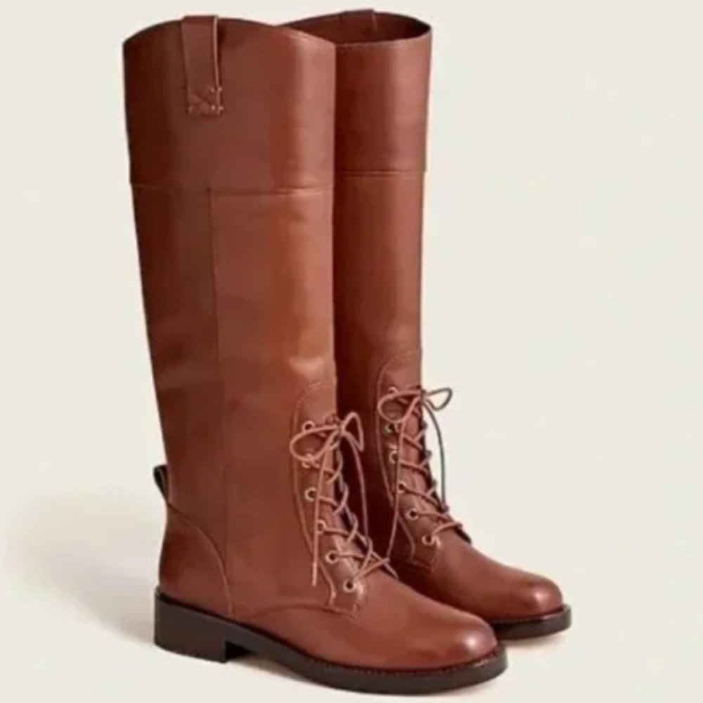 J.Crew Lace-Up High Shaft Leather Boots/ Warm Sepia Size 5M NIB